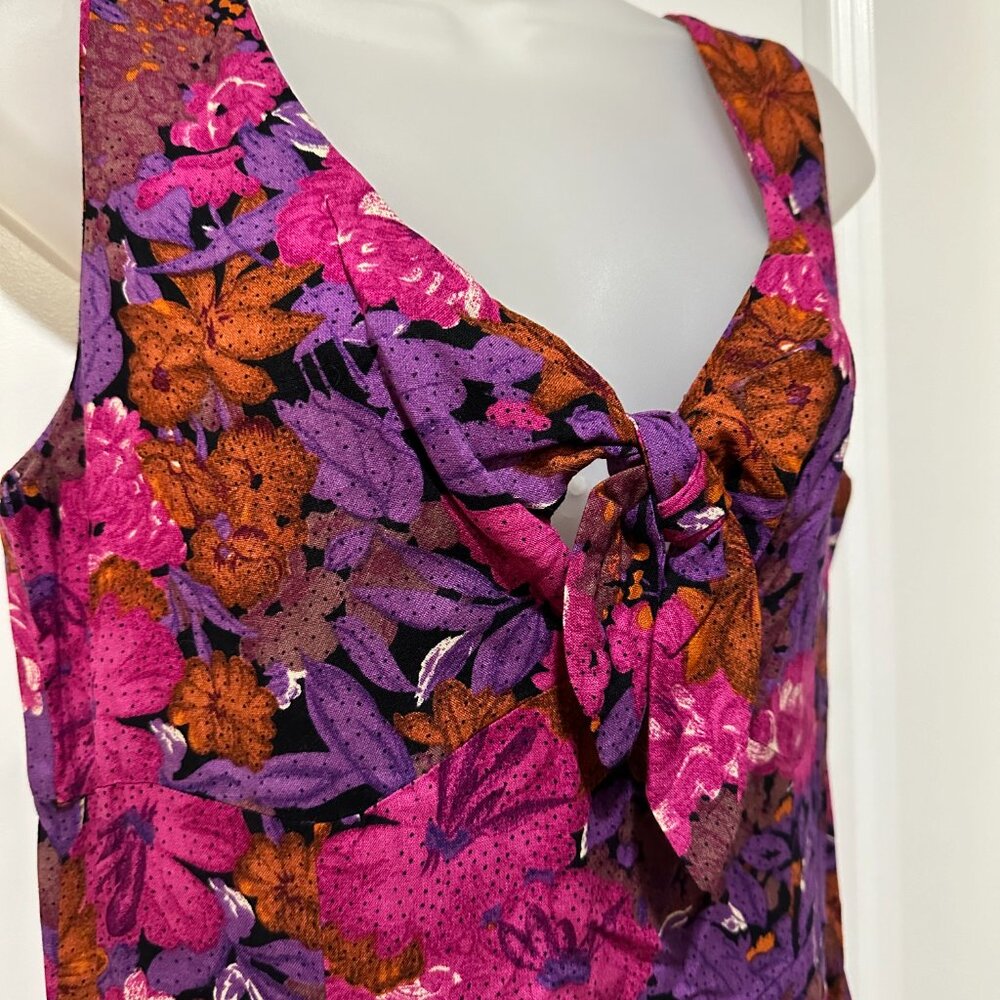 Vintage Wine Colored Floral Fit & Flare Mini Dress, Size L - Picture 2 of 9